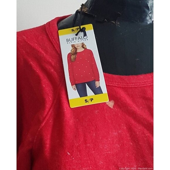 Buffalo Jeans Womens Cozy Red Printed Sweater with Hearts Size S - Picture 6 of 8